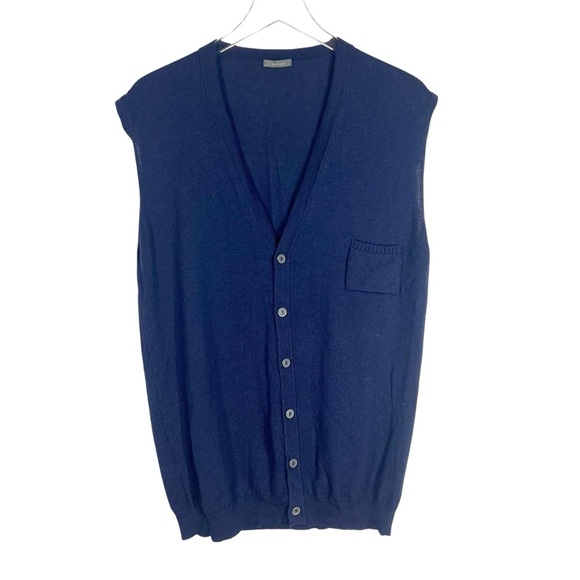 BELLWOOD 56 Fine Merino Wool Button Down V-Neck Sweater Vest Navy Blue - Picture 1 of 9